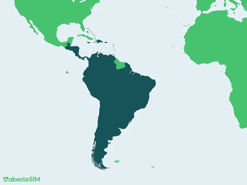 Caribbean + Latin America 33 Countries eSIM Coverage Map