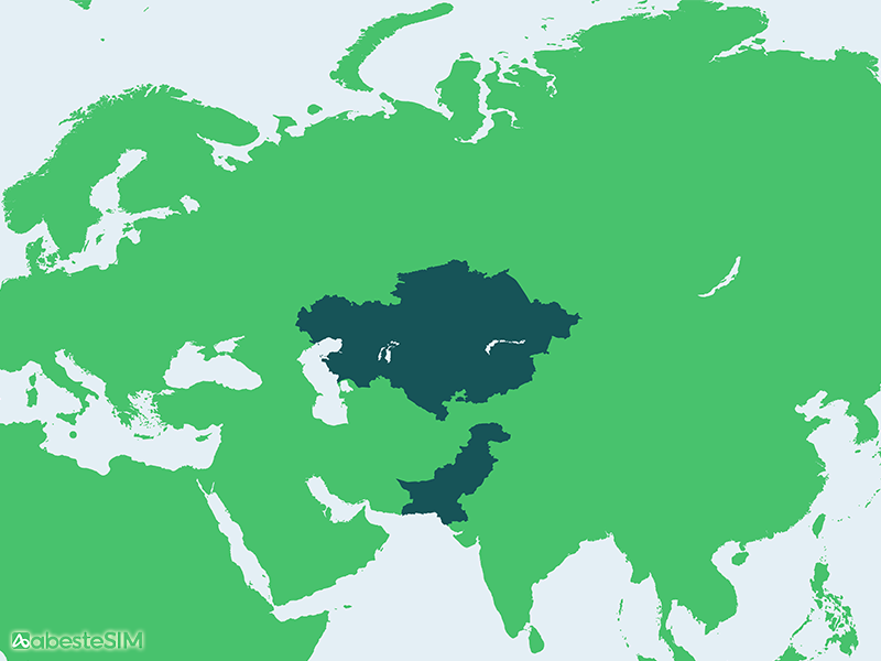 Central Asia & South Asia 4 Countries eSIM Coverage Map