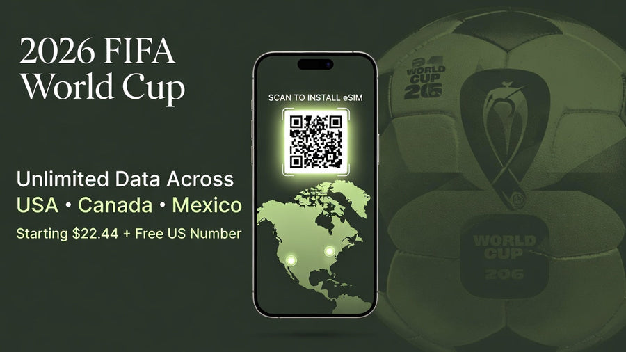 2026 FIFA World Cup eSIM: Unlimited USA Canada Mexico + Free US Number from $22.44