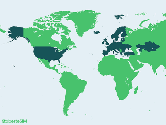 Europe & Asia & US 41 Countries eSIM Coverage Map